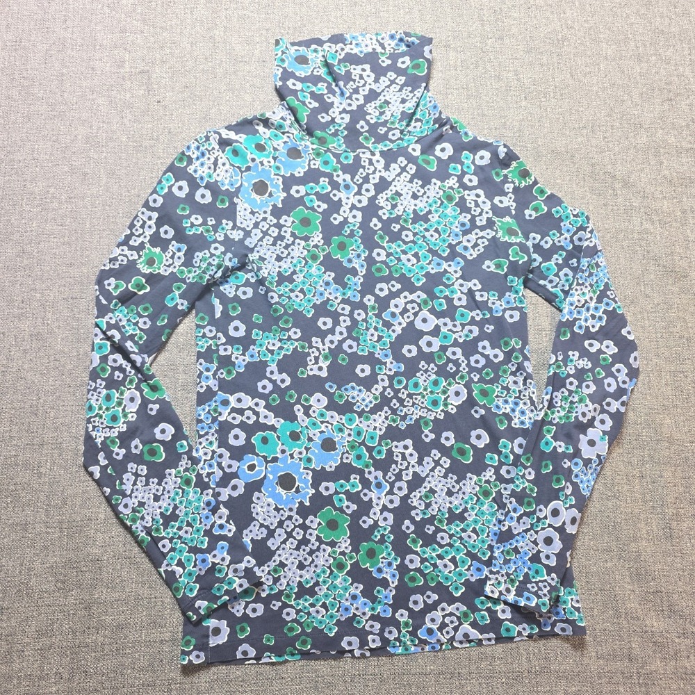 J.Crew Women's Medium XS Navy Blue Floral Tissue Turtleneck Top Shirt